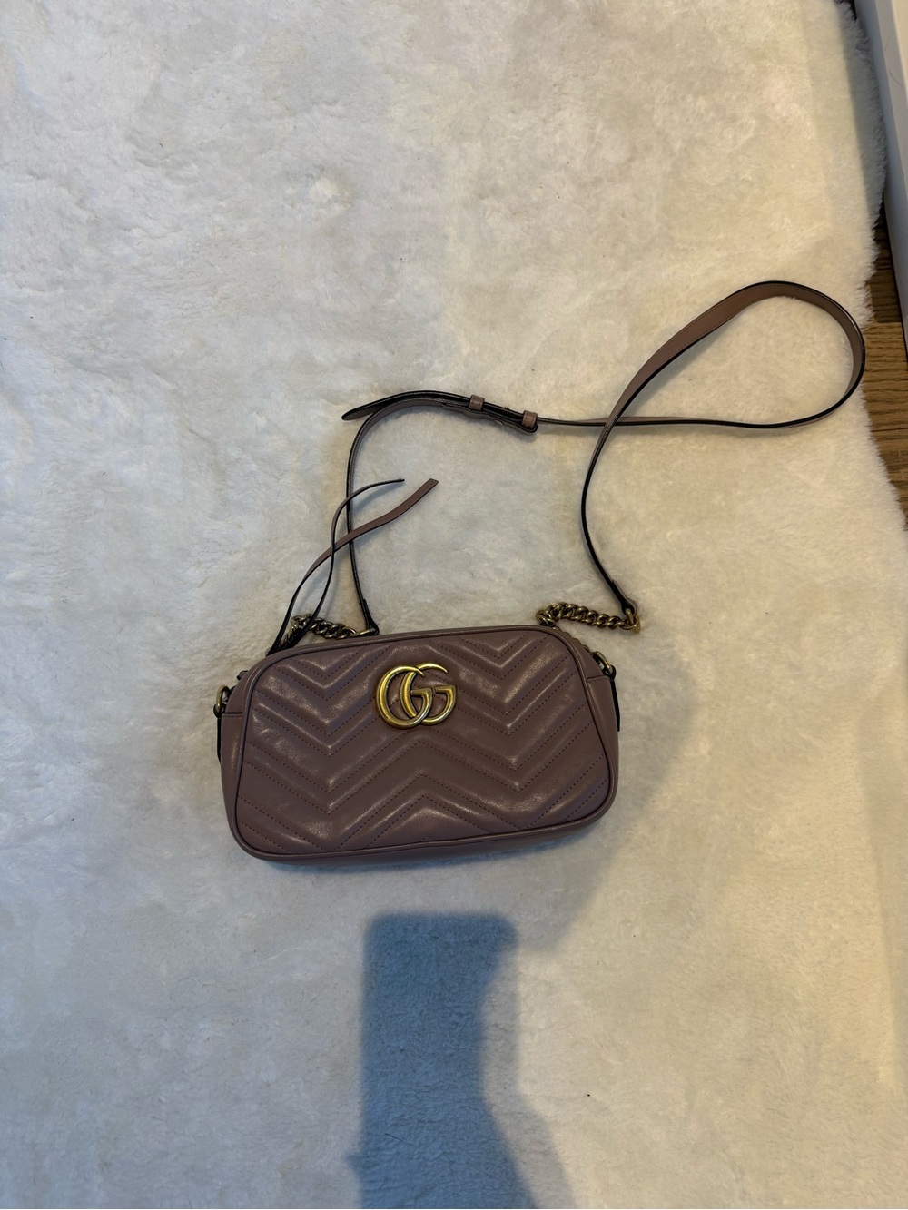 Gucci Quilted Small Crossbody Bag in Mauve Pink with Gold Hardware